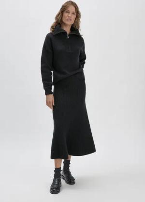 hessnatur Damen WUNDERKIND × HESSNATUR Strickrock Regular aus Bio-Merinowollmix - schwarz - Größe L