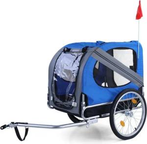RAMROXX Fahrradhundeanhänger Hundeanhänger klappbar für Haustiere bis 40Kg Grau Blau