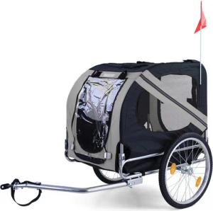 RAMROXX Fahrradhundeanhänger Hundeanhänger klappbar für Haustiere bis 40Kg Grau Schwarz