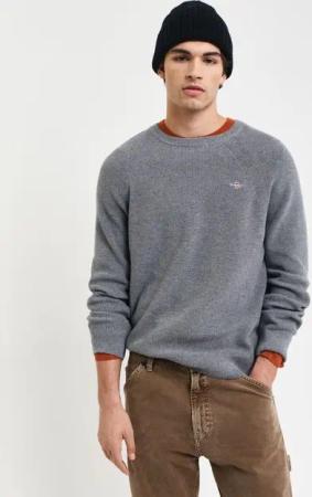 Gant Rundhalspullover COTTON WOOL RIB C-NECK Rippstrickstruktur