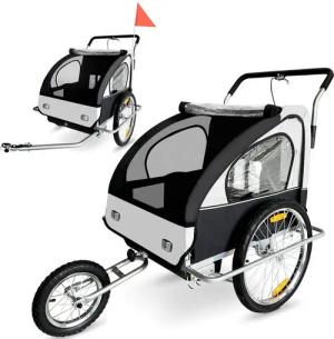 SAMAX Fahrradkinderanhänger Fahrradanhänger 2in1 Jogger - in Weiß/Schwarz - Silver Frame