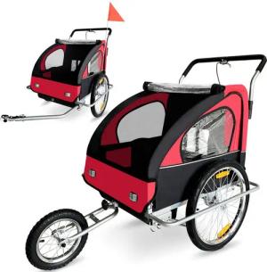 SAMAX Fahrradkinderanhänger Fahrradanhänger 2in1 Jogger - in Rot/Schwarz - Silver Frame