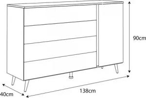 ALLHOUSE24 Kommode VIVIENNE weiß Hochglanz/weiß Gold Beine Schubladen LED Beleuchtung, Breite 138 cm