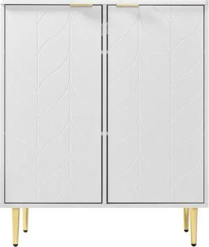HAUSS SPOLE Sideboard Sideboard Highboard Kommode (Sideboard mit vergoldeten Beinen und Griffen,Kommode, lackiert,Ecken, Sideboard mit 2 Türen,Kommode,Flurschrank, vergoldete Füße und Griff), 75B*40T*90H,weiß
