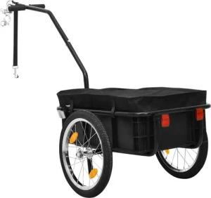 Vellora Fahrradnachläufer Fahrradanhänger und Handwagen 155x60x83 cm Stahl Schwarz, 39 cm Lufträder mit gelben Reflektoren