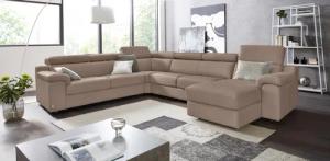 CALIA ITALIA Wohnlandschaft "CS Mambo, U-Form, Familiensofa, bequem und zeitlos", in Leder, inklusive Kopfteilverstellung