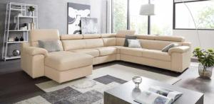 CALIA ITALIA Wohnlandschaft "CS Mambo, U-Form, Familiensofa, bequem und zeitlos", in Leder, inklusive Kopfteilverstellung