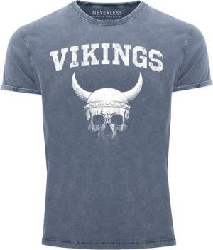 Neverless Print-Shirt Herren Vintage Shirt Wikinger-Helm Skull Totenkopf Printshirt T-Shirt mit Print
