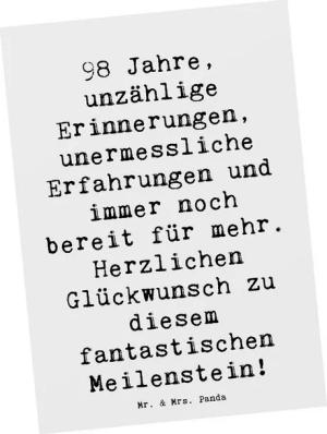 Mr. & Mrs. Panda Postkarte Spruch 98. Geburtstag - Weiß - Geschenk, Erfahrungen, Geburtstagskart