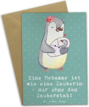 Mr. & Mrs. Panda Grußkarte Hebamme Magie - Meeresbrise - Geschenk, Erfahrung, Nachsorge, Glückwu