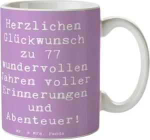 Mr. & Mrs. Panda Tasse Spruch 77. Geburtstag - Lavendeltraum - Geschenk, Erfahrungen, Kaffee, Keramik