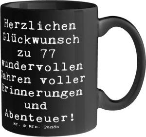 Mr. & Mrs. Panda Tasse Spruch 77. Geburtstag - Schwarz - Geschenk, Erfahrungen, Feier, wunde, Keramik