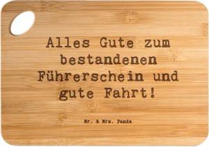 Mr. & Mrs. Panda Servierbrett Spruch Erste Erfahrungen im Straßenverkehr - Transparent - Geschenk, Bambus, (1-St)