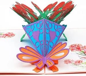 Montegoni Geschenkkarte 3D Pop Up Roter Blumenstrauß mit natürlichem Blumendesign, dicke, hochwertige Grußkarte und hervorgehobene Hochzeitskarte