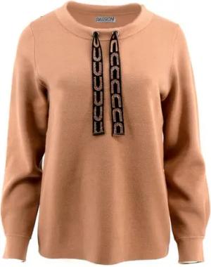 Passioni Strickpullover in Camel mit Zuglaschen mit grafischem Muster