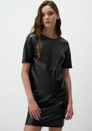 Jimmy Key Blusentop Schwarz Kunstleder Bluse