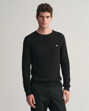 Gant Strickpullover "COTTON CABLE C-NECK", mit Wappen-Logostickerei auf der Brust