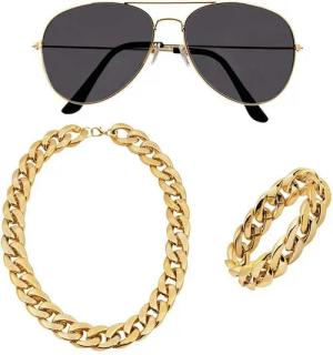 Boland Kostüm Pimp Kostümset - Goldene Halskette Armband Brille