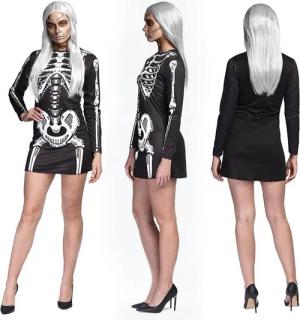 Boland Kostüm Damen Skelett Kostüm Halloween Knochen Horror Karneval Party Outfit