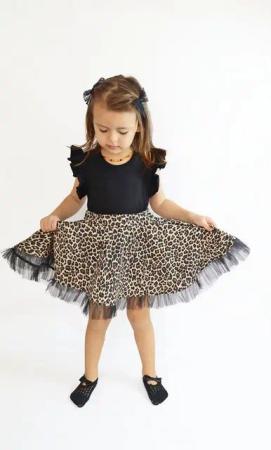 Parla Kids Tüllkleid Tütükleid schwarz mit Leopardenmuster, Rüschensaum und Haarspange (2-tlg) Tütükleid mit leopardenmuster
