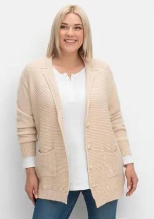 Strickjacke mit Reverskragen und Rippmuster vorn, elfenbein, Gr.52