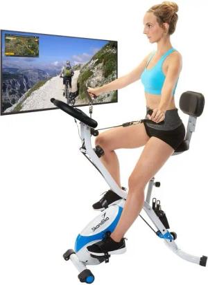 Skandika Heimtrainer Foldaway X-3000, Fitnessbike, F-Bike mit Lehne, Ergometer Fahrrad, klappbar, Multi-Gym 4 in 1, Kinomap App, LCD-Display, Bluetooth