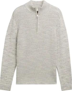 TOM TAILOR Herren Troyer Pullover mit Wollanteil, weiß, Meliert, Gr. L