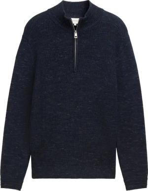 TOM TAILOR Herren Troyer Pullover mit Wollanteil, blau, Meliert, Gr. L
