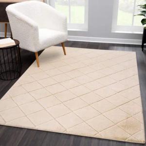 Carpet City Hochflor-Teppich "Moment", rechteckig, 31 mm Höhe, besonders weich, Kaninchen Fell Haptik, 3D-Effekt, Rauten, Wohnzimmer