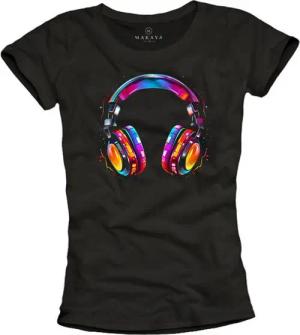 MAKAYA Print-Shirt Damen Hipster Motiv Kopfhörer Bunt Hip Hop Outfit Musik Top (Schwarz, S, M, L, XL) mit Aufdruck