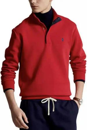 Polo Ralph Lauren Sweatshirt Gebürsteter Fleece Troyer Halb Mockneck Pullover Sweater Pulli Kängurutasche, Kragen mit Knöpfen, Regular Fit