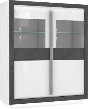 Highboard weiß Hochglanz Beton dunkel Optik B/H/T: ca. 133x162x53 cm