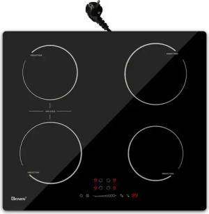 OKWISH Mehrfach-Induktionskochplatte 4 Zonen Einbau Induktionskochfeld Induktion Kochfeld Elektrokochfeld, 9 Heizstufen 2800W mit Stecker Kindersicherung Touch Brückenzone 59x52