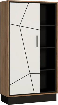 Standvitrine Brolo Eiche Cartania Nachbildung weiß Hochglanz schwarz B/H/T: ca. 85,4x160,4x37 cm
