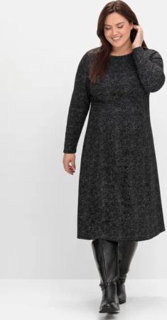 Sheego Midikleid aus Interlock, im Jacquardmuster, schwarz gemustert, Gr.54