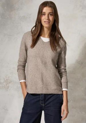 Cecil Damen Kuscheliger V-Neck Pullover in Beige, Gr: XXL