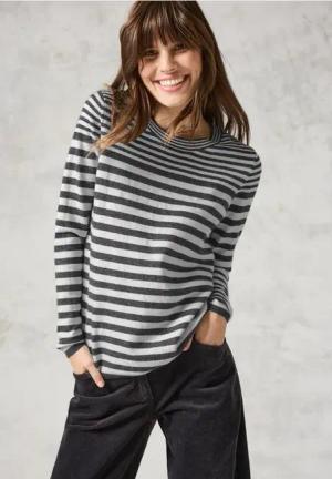 Cecil Damen Softer Streifenpullover in Grau, Gr: M