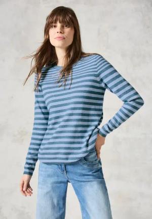 Cecil Damen Softer Streifenpullover in Blau, Gr: XL