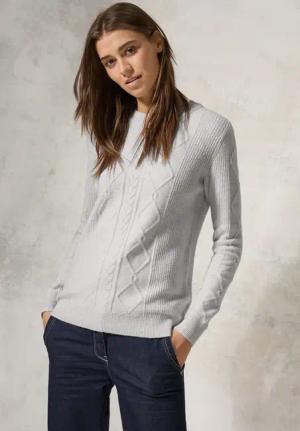 Cecil Damen Pullover mit Strickmuster in Grau, Gr: XL