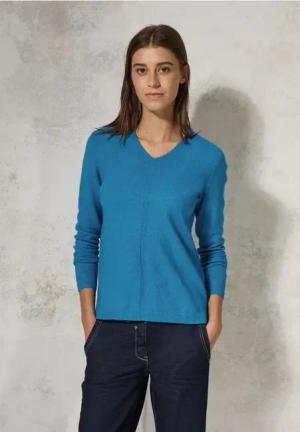 Cecil Damen Kuscheliger V-Neck Pullover in Türkis, Gr: XXL