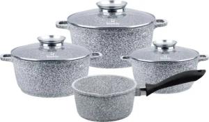 KlönBerg Topf-Set Steintopfset in 3 verschiedenen Größen mit Stielkasserolle, Aluminiumguss, Aluminium, Keramik, Edelstahl (Passt in jede Küche! 1.3L / 1.4L / 2.4L / 4.3L, 8-tlg., Es ist eine perfekte Geschenkidee für jeden Anlass), Innovative Aroma Knob-