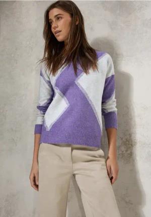 Cecil Damen Gemusterter Pullover in Lila, Gr: XS