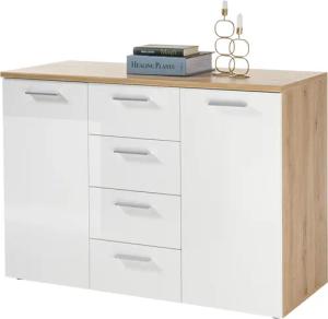 HBZ Kommode "Pablo weiß Glanz, BxHxT 120x85x50 cm", Kommode mit 2 Türen, 4 Schubkästen, 2 Einlegeböden verstellbar