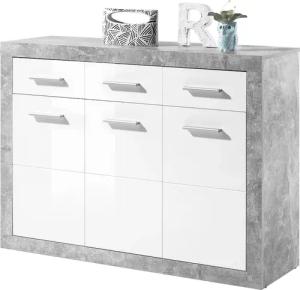 HBZ Kommode "Stone 2 weiß Glanz, BxHxT 117x88x37 cm", Kommode mit 3 Türen, 3 Schubkästen, 2 Einlegeböden