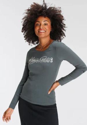 KangaROOS Langarmshirt, krempelbare Ärmel, figurbetonter Schnitt, Rundhalsausschnitt