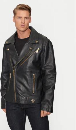 Versace Jeans Couture Lederjacke 77GAVP02 Schwarz Loose Fit
