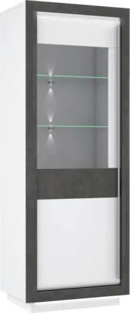Vitrine weiß Hochglanz Beton dunkel Optik B/H/T: ca. 73x197x53 cm