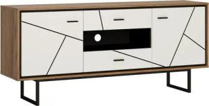 TV-Lowboard Brolo Eiche Cleveland Nachbildung weiß Hochglanz schwarz B/H/T: ca. 167x75x40 cm