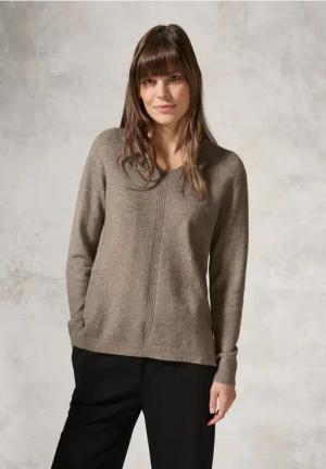 Cecil Damen Kuscheliger V-Neck Pullover in Braun, Gr: XS