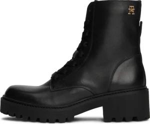 Tommy Hilfiger Schnürstiefelette "CHIC MID HEEL LEATHER LACE-UP", Blockabsatz, Plateau, Schnürboots, Chunkyboots mit TH-Logo